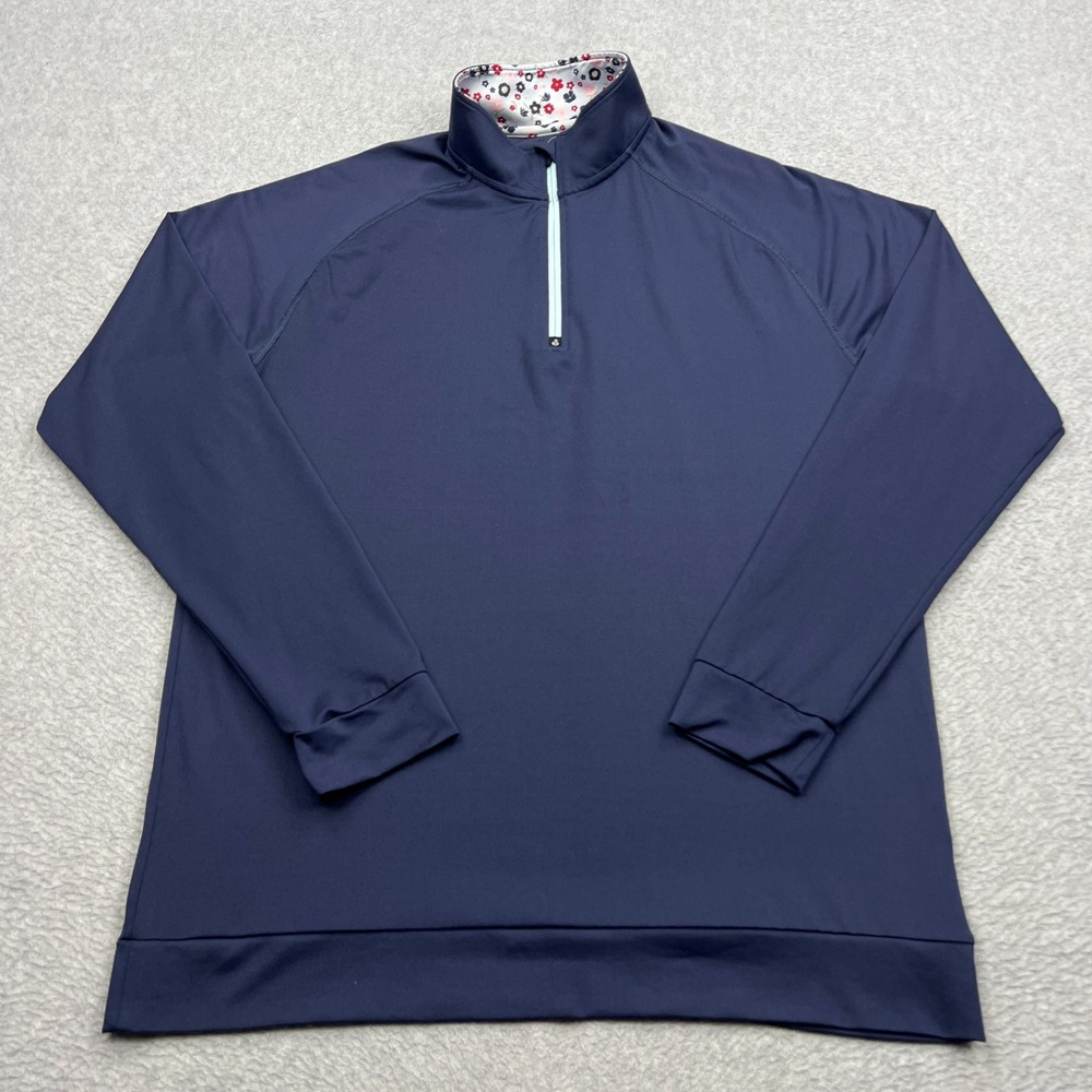 Swannies Golf 1/4 Zip Pullover Mens Medium Blue Mock Stretch Floral Performance